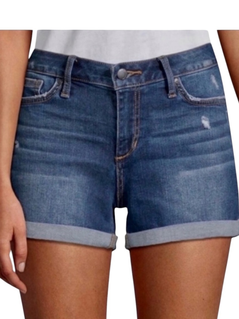 Joe’s Jeans Mid Rise Distressed Hailey Blue Denim Rolled Cuff Shorts size 29